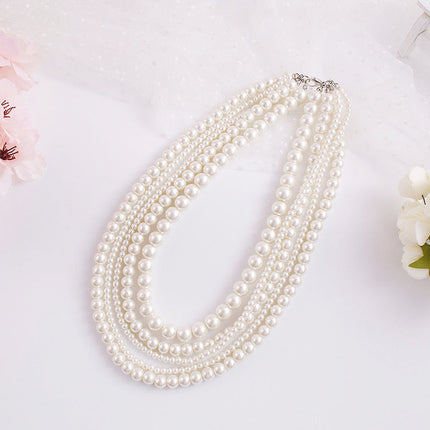 Multi-layered Imitation Pearl Choker Bridal Necklace - FASHION SHEGOODS LLC