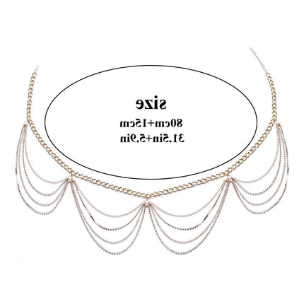 Metal Rhinestone Waist Chain Tassel Multi-layer Waist Chain