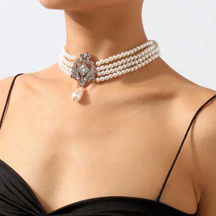 Imitation Pearl Chain Beaded Necklace Vintage Handmade - FASHION SHEGOODS LLC