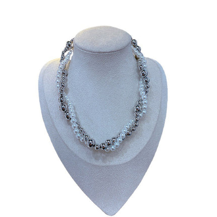 Imitation Pearl Wrapped Necklace Double Layer - FASHION SHEGOODS LLC