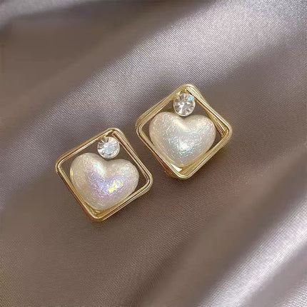 Geometric Rhinestone Pearl Stud Earrings - FASHION SHEGOODS LLC