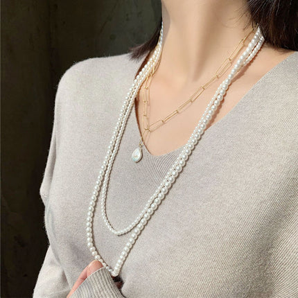 Glass Pearl Double Layer Stacking Choker Necklace - FASHION SHEGOODS LLC