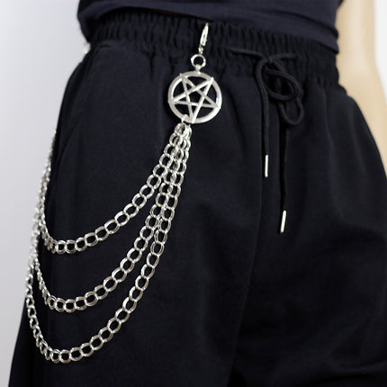 Punk Pants Chain Pentagram Keychains for Men Women Jean Trouser Biker Chains