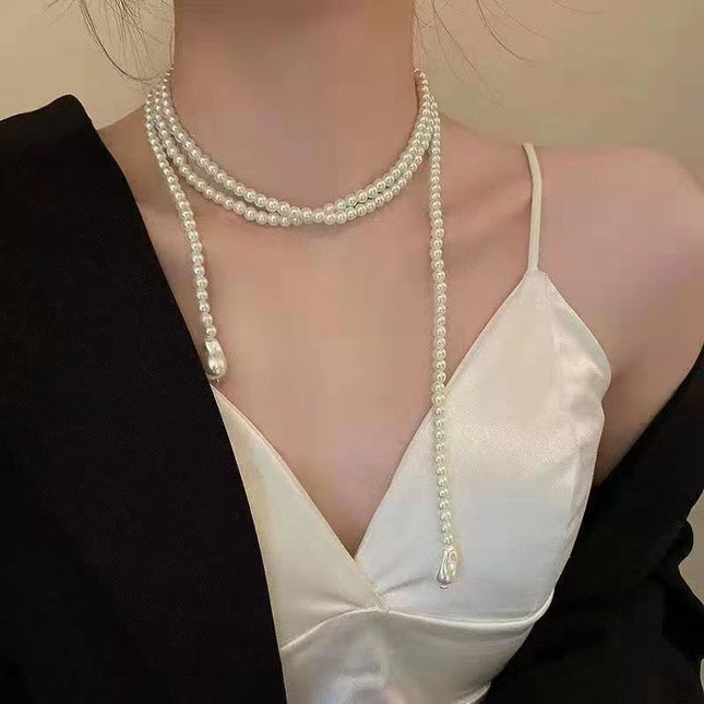 Long Chain Pearl Beaded Pendant Necklace - FASHION SHEGOODS LLC