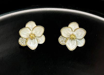 White Enamel Flower Stud Earring