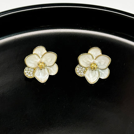 White Enamel Flower Stud Earring