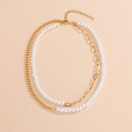 Layer Pearl Chain Half Necklace Choker - FASHION SHEGOODS LLC