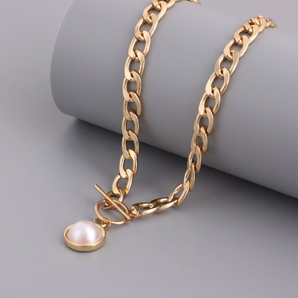 Rectangle Geometric Chain Necklace Pearl