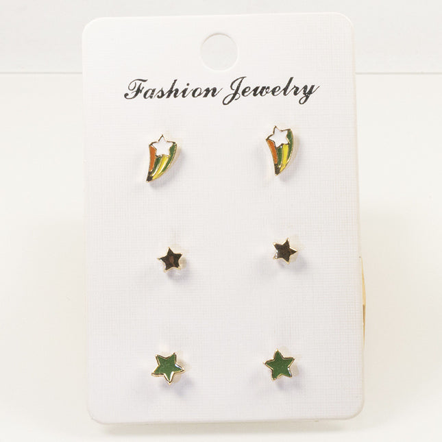 Rainbow pentagram mini stud earrings set