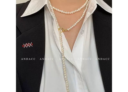 Long Glass Pearl Necklace for Women Girls