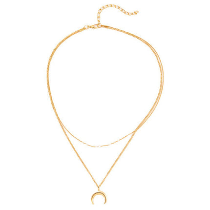 Multi Layer Clavicle Chain Necklace Horn Pendant