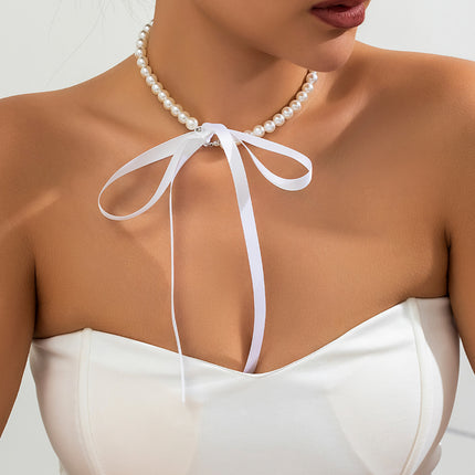 Lace up Velvet Long Pearl Necklace for Women - FASHION SHEGOODS LLC