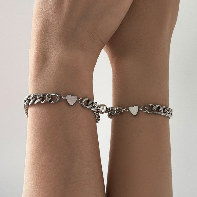 2 Pcs/set Couple Lover Bff Alloy Magnetic Cuban Bracelet
