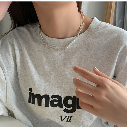 Pearl Jewelry Custom Paper Clip Chain Choker Necklace