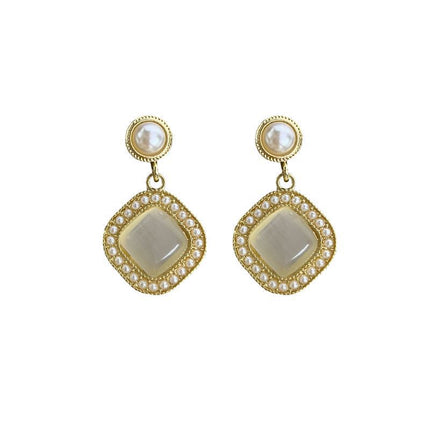 Geometric Sparkling Opal Square Earring