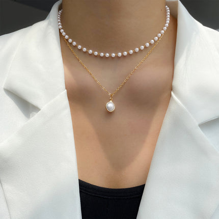 Pearl Tassel Pendant Necklace Double Layer