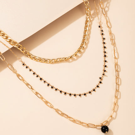Black bead Charm Chain Necklace for Women