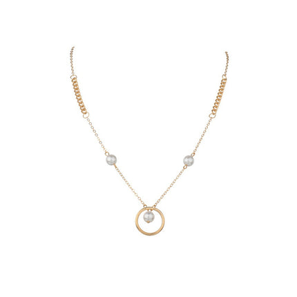 Chain Circle Pearl Charm Necklace