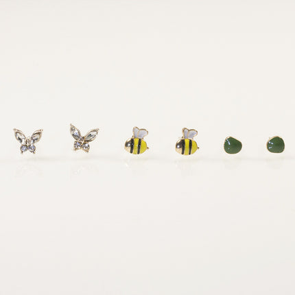Bee butterfly stud earrings set
