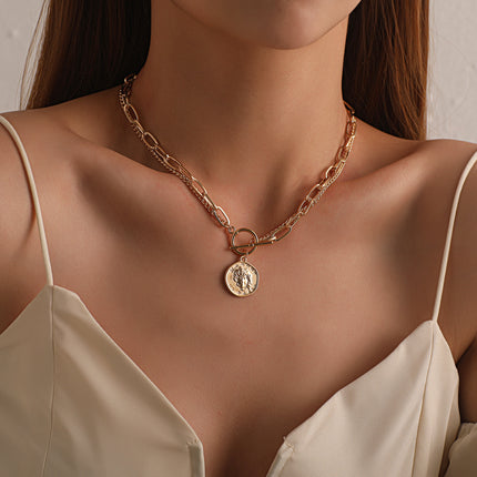 Punk Irregular Round Medal Coin Necklace