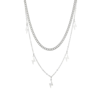 Layer Chain Lightning Pendant Choker Necklace - FASHION SHEGOODS LLC