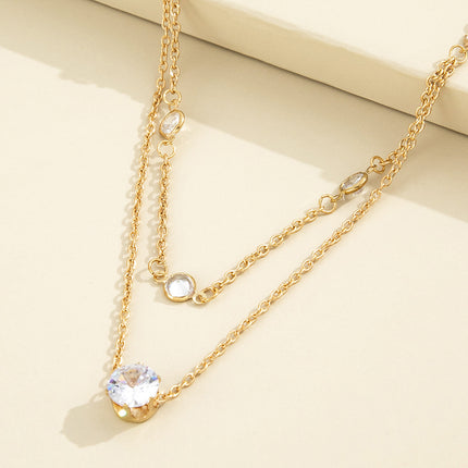 Simple Bead Layer Chain Zircon Choker Necklace
