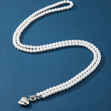 Imitation Pearl Multilayer Choker Necklace for Women Elegant Heart Pendant Necklace - FASHION SHEGOODS LLC