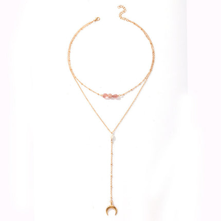 Double Layer Chain Moon Pendant Necklaces Jewelry