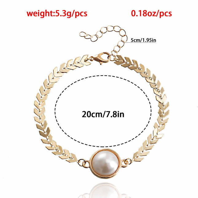 Leaf Chain Pearl Charm Bracelet