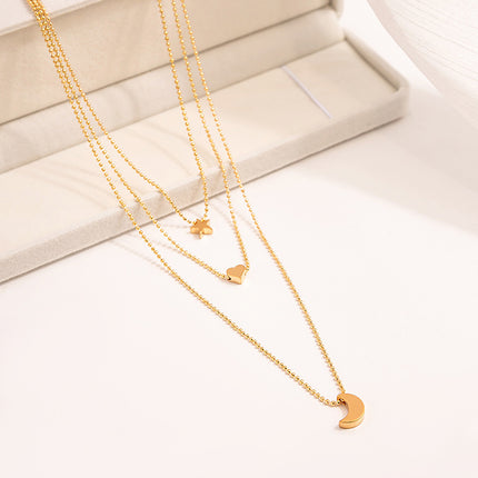 Moon Star Heart Necklace Women Multi Layer Chains Choker Necklace - FASHION SHEGOODS LLC