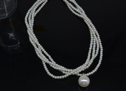 Imitation Pearl Choker Necklace Vintage Multi Strands Pearl Pendant Necklace