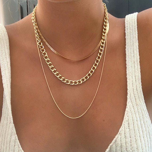 Fashion Snake Bone Chain Cuban Chain Multi Layer Chain Necklace