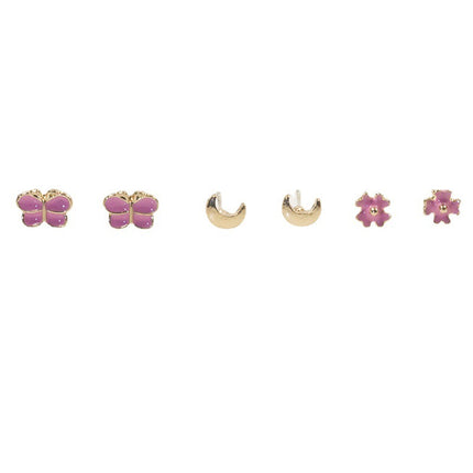 Butterfly Moon Flower Stud Earrings Set