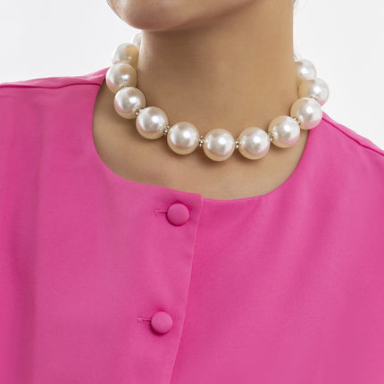 Bridal Statement Necklace Jewelry Big Pearl Rhinestone Choker