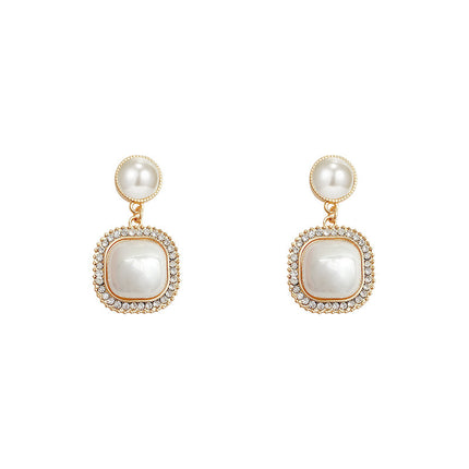 Pearl Geometric Square Earrings