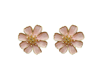 Pink Enamel Floral Stud Earrings