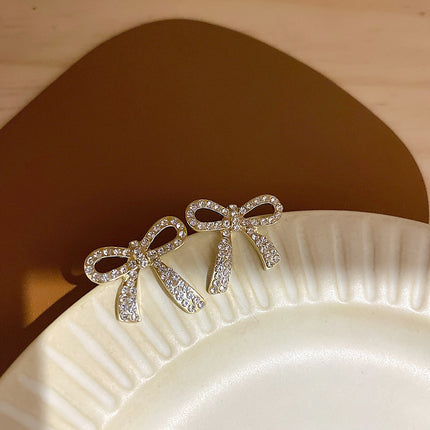 Classic Full Rhinestone Ribbon Bowknot Stud Earrings