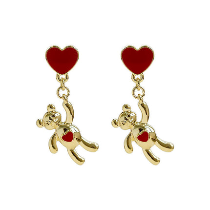 Cute Heart Bear Stud Earrings