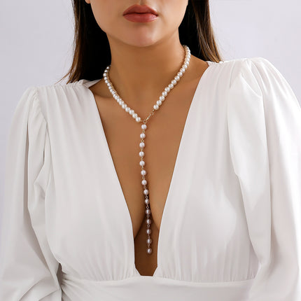 Bohemian Imitation Pearl Long Pendant Choker Necklace