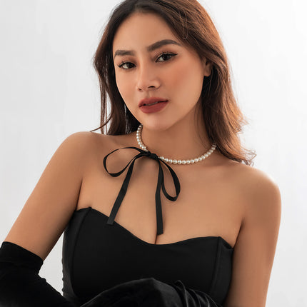 Vintage Long Bow Collar Chain Necklace