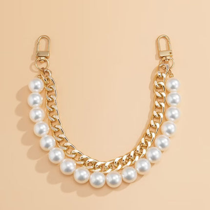 Short Handle Chain Pearl Chain Purse Straps Shoulder Pearl Metal Chain