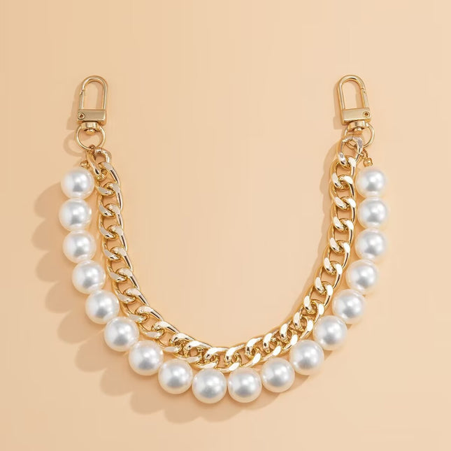 Short Handle Chain Pearl Chain Purse Straps Shoulder Pearl Metal Chain