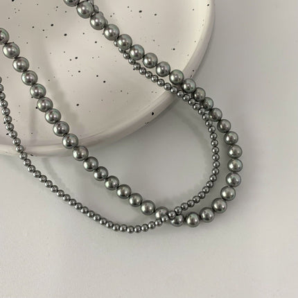 Grey Glass Layer Pearl Beaded Necklaces - FASHION SHEGOODS LLC