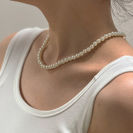 4mm 6mm 8mm 10mm 12mm 14mm White Glass Pearl Necklace for Women