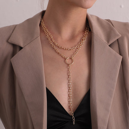 Punk Exaggerated Long Ring Multi-layer Necklace