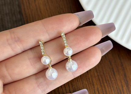 Rhinestone Pearl Tassel Earrings