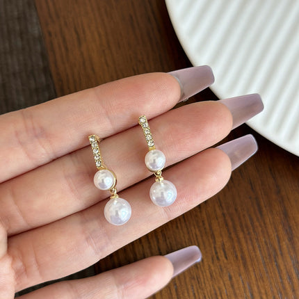 Rhinestone Pearl Tassel Earrings