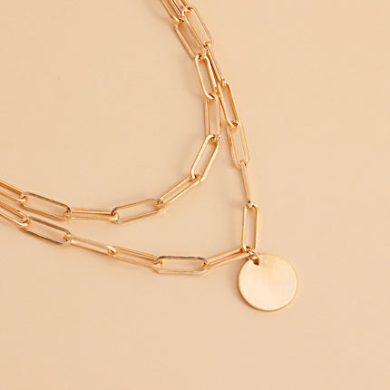 Coin Pendant Paper Clip Chain Necklace