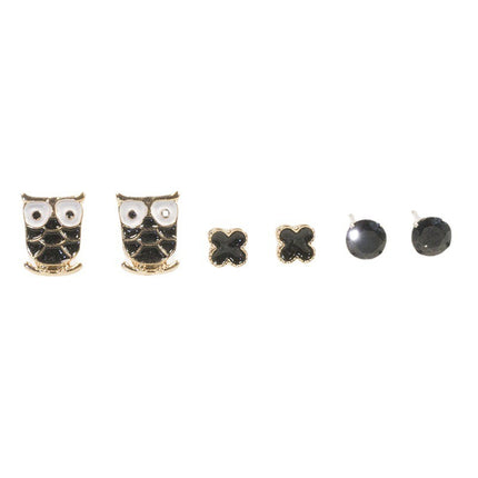 Owl Clover Stud Earrings Set