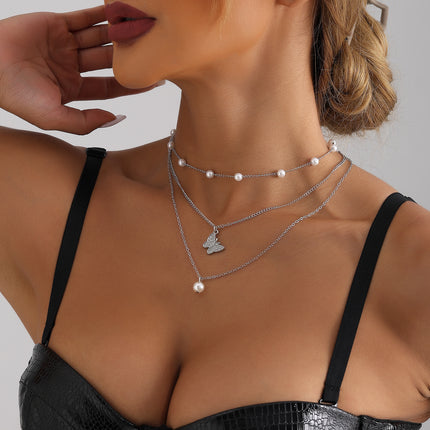 Rhinestone Multilayer butterfly Choker Chain Necklace